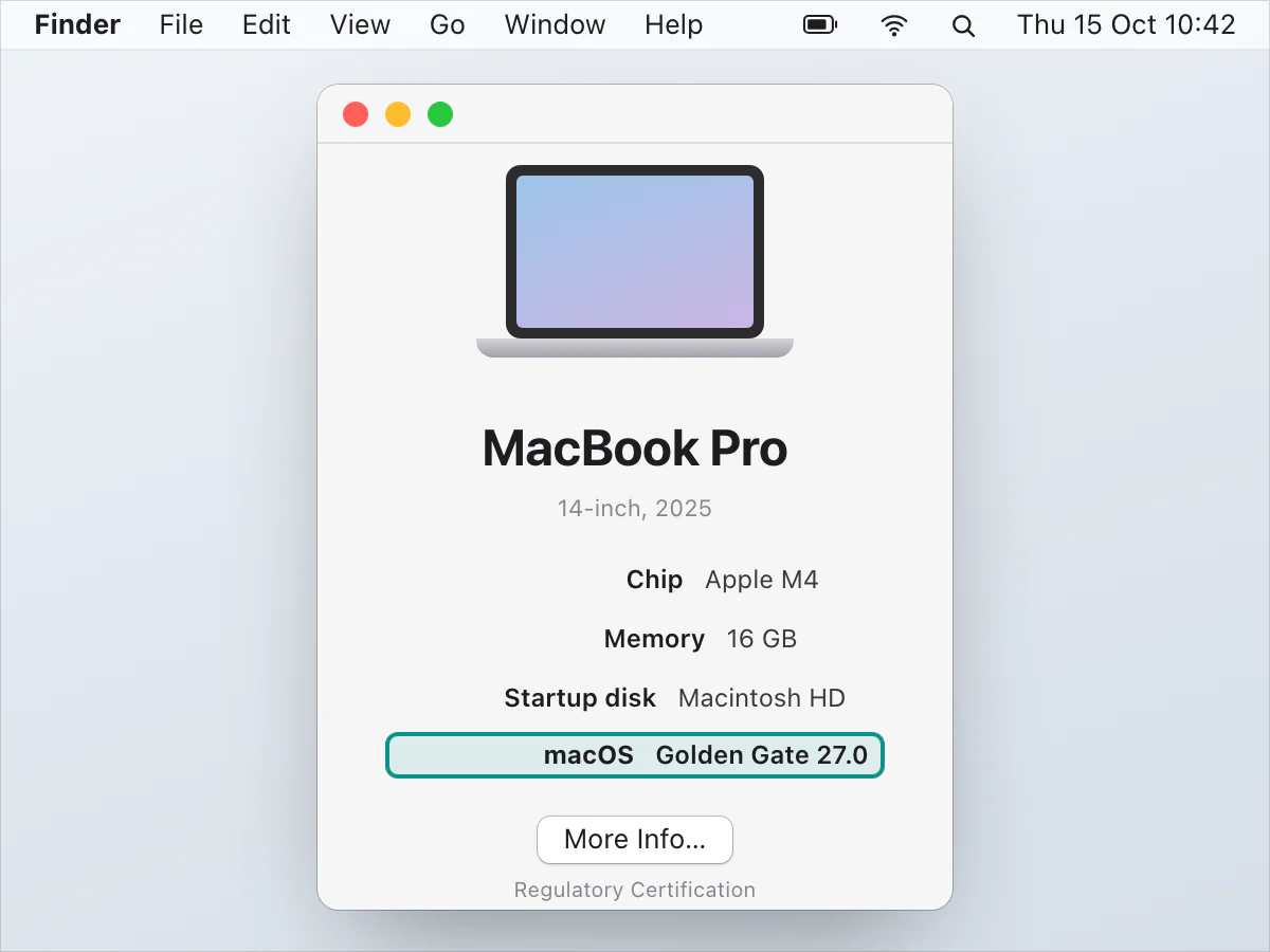 The About This Mac window showing the macOS name and version number